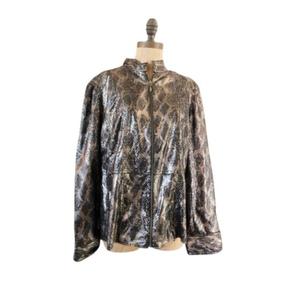 Chico's Size L Large Reptile Shimmery Zip front Elegant Jacket - Picture 1 of 4